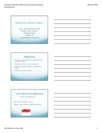 Objectives  Discuss the basic elements of an effective infection  prevention program