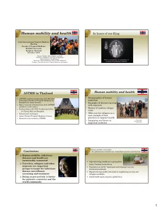 Human mobility and health  In honor of our King  Joint International Tropical Medicine  Meeting