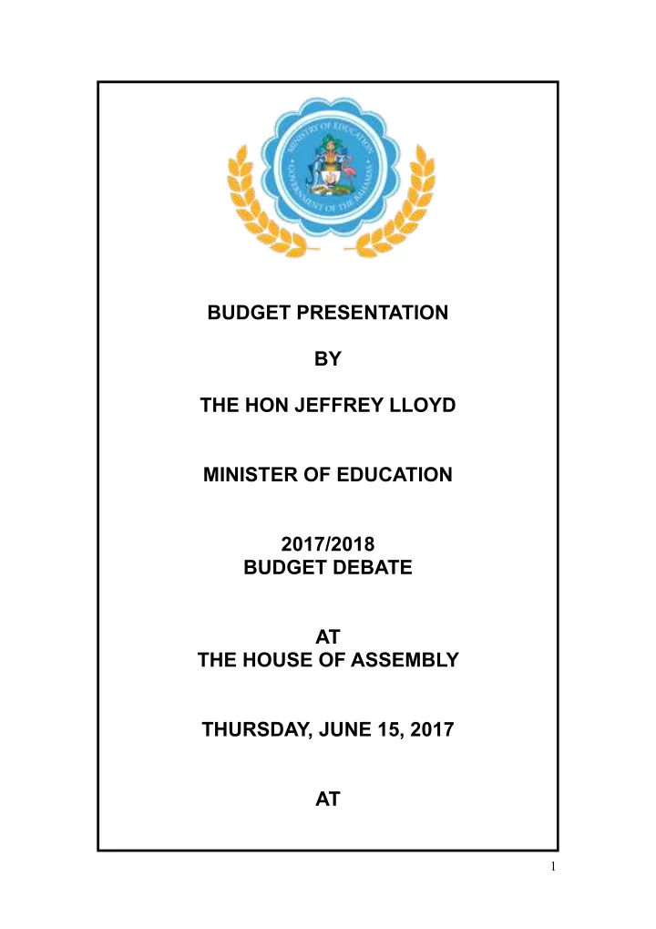 budget presentation by the hon jeffrey lloyd minister of