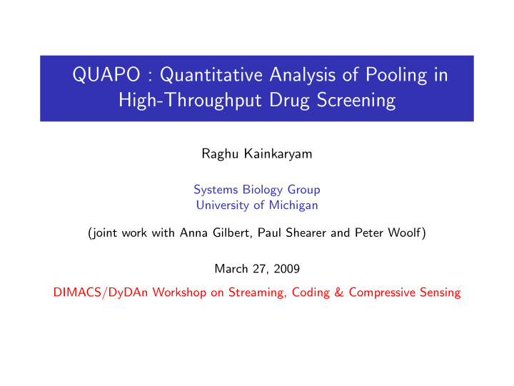 quapo quantitative analysis of pooling in high throughput