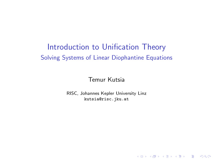 introduction to unification theory