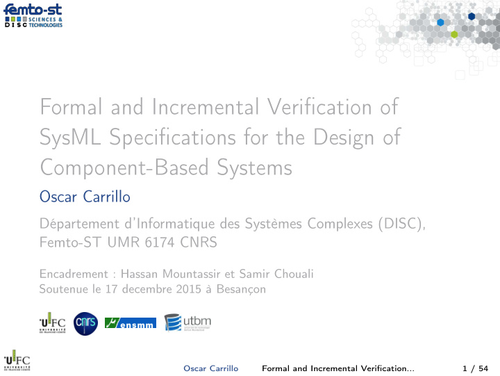formal and incremental verification of sysml