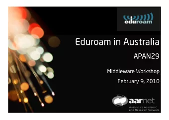 Eduroam in Australia  APAN29  Middleware Workshop  February 9, 2010  What is eduroam? Guide for