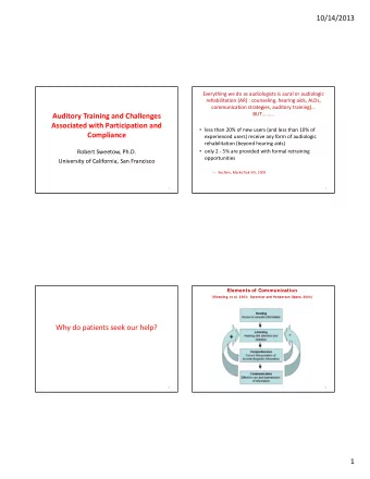 Auditory Training and Challenges Associated with Participation and  less than 20% of new users