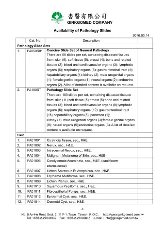 GINKGOMED COMPANY  Availability of Pathology Slides  2016.03.14  Cat. No.