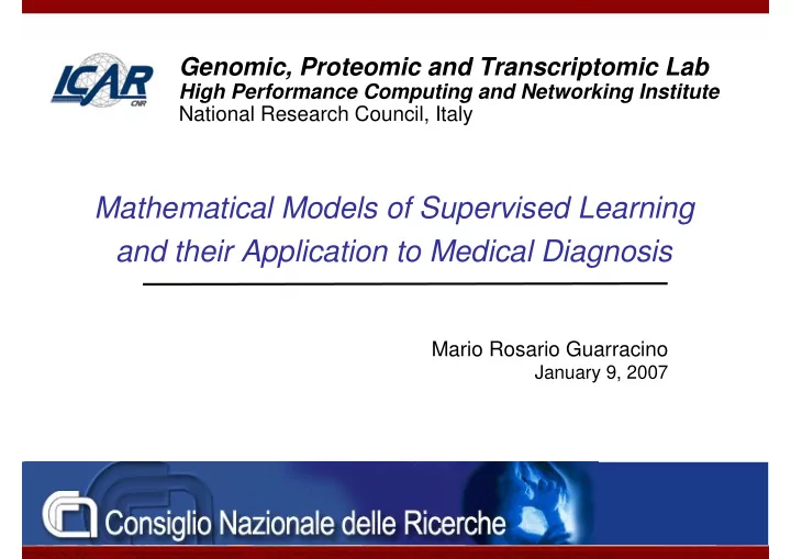 mathematical models of supervised learning and their