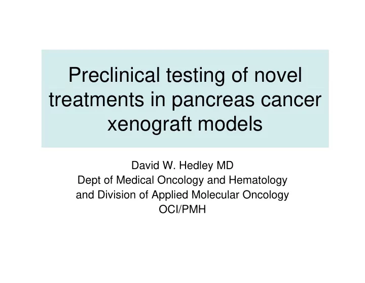 preclinical testing of novel treatments in pancreas