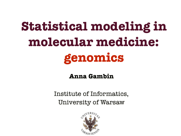 statistical modeling in molecular medicine genomics
