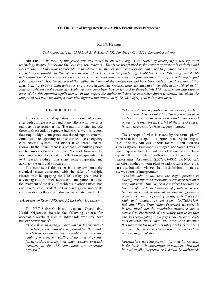 on the issue of integrated risk a pra practitioners