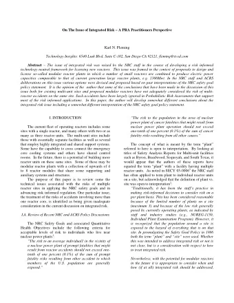 On The Issue of Integrated Risk  A PRA Practitioners Perspective  Karl N. Fleming Technology