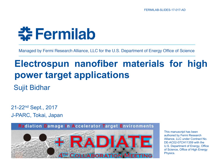 electrospun nanofiber materials for high power target