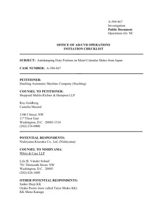 A-588-867  Investigation  Public Document  Operations (6): NC  OFFICE OF AD/CVD OPERATIONS