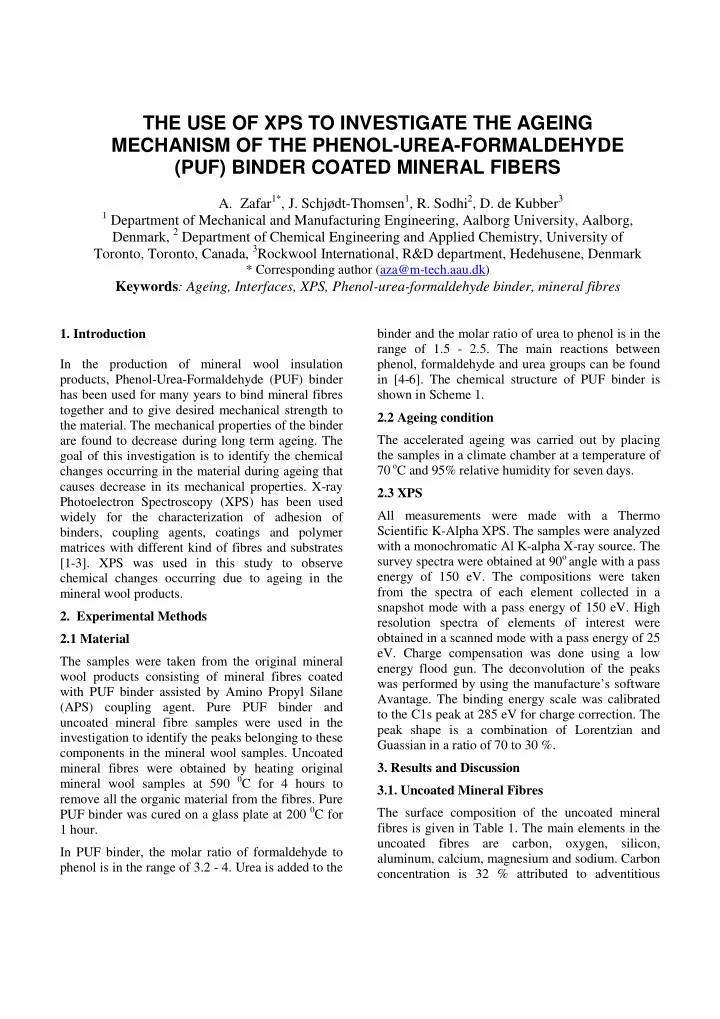 the use of xps to investigate the ageing mechanism of the