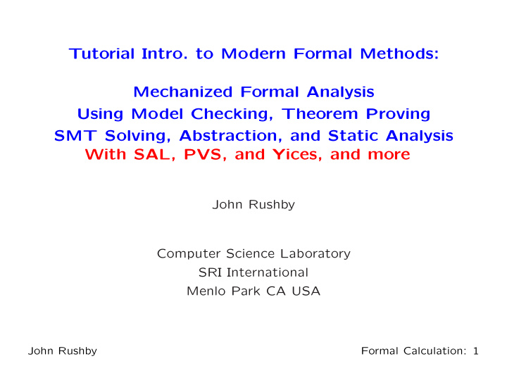 tutorial intro to modern formal methods mechanized formal