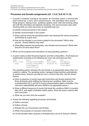 Processes and threads assignments (LE: 1,3,5,7,8,9,10,11,13) 1. Consider a computer running an mp3