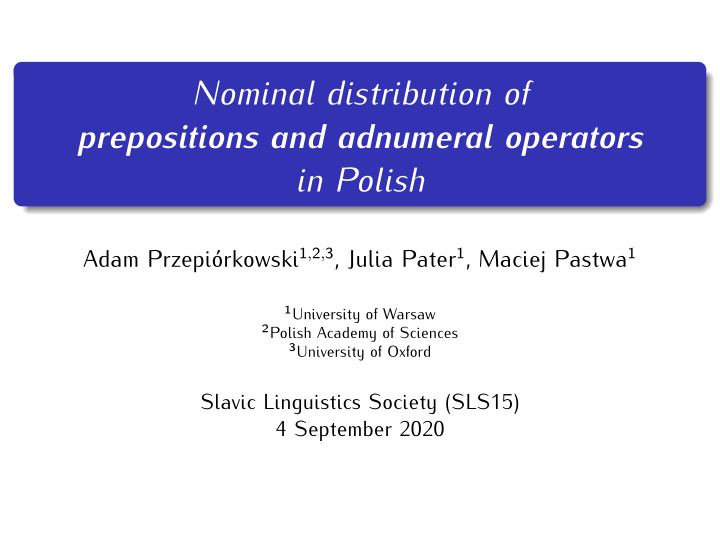 nominal distribution of prepositions and adnumeral