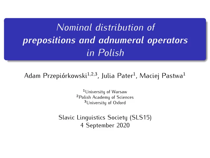 nominal distribution of prepositions and adnumeral