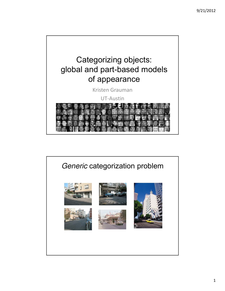 categorizing objects global and part based models global