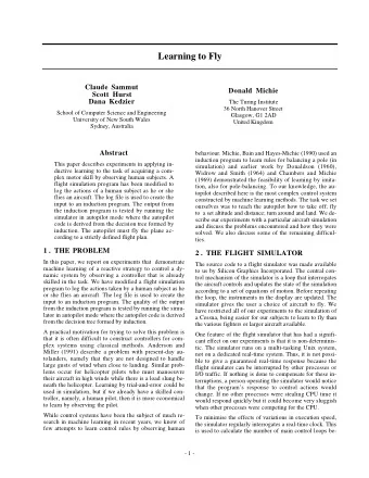 Learning to Fly  Claude Sammut  Donald Michie  Scott Hurst  Dana Kedzier  The Turing Institute  36