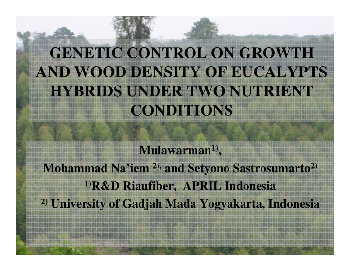 genetic control on growth and wood density of eucalypts