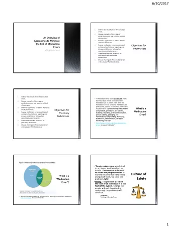 6/20/2017  1.  Outline the classification of medication  errors.  2.  Discuss examples of the types