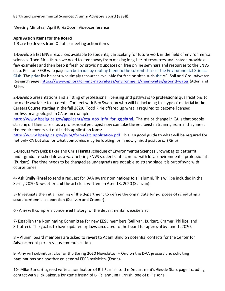 earth and environmental sciences alumni advisory board
