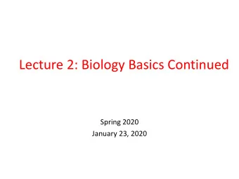 Lecture 2: Biology Basics Continued  Spring 2020  January 23, 2020  Genetic Material for Life