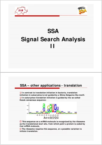 SSA  Signal Search Analysis  I I  SSA  other applications - translation  I n contrast to