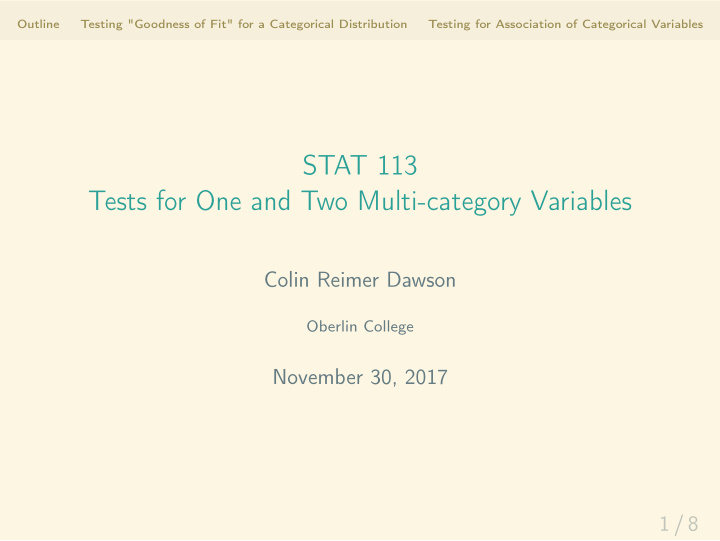 stat 113 tests for one and two multi category variables