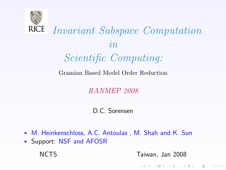 invariant subspace computation in scientific computing