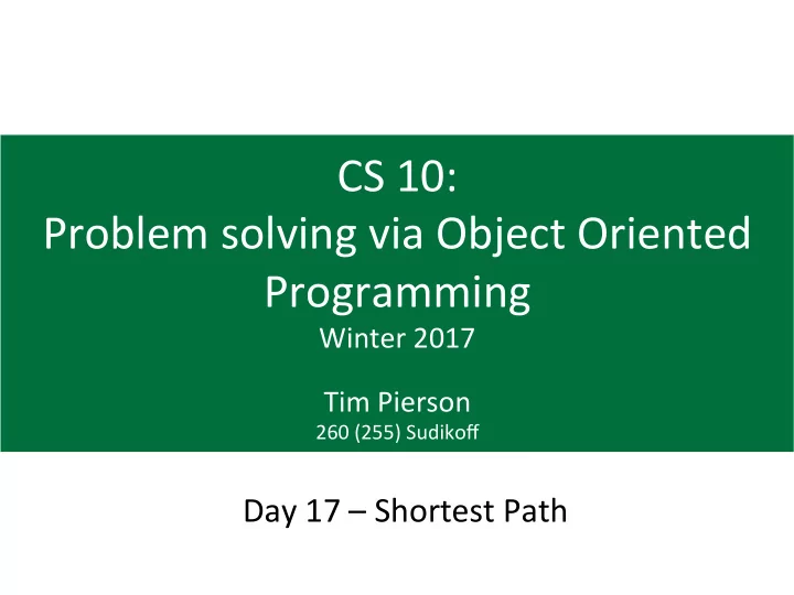 cs 10 problem solving via object oriented programming