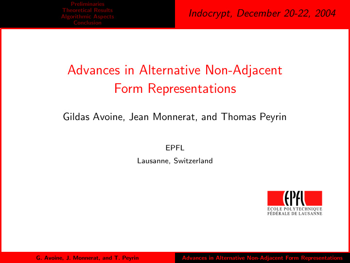 advances in alternative non adjacent form representations