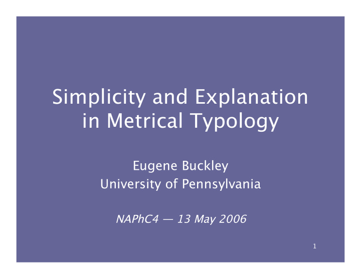 simplicity and explanation in metrical typology