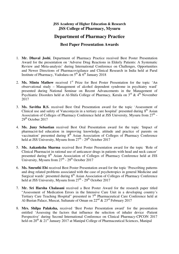 department of pharmacy practice