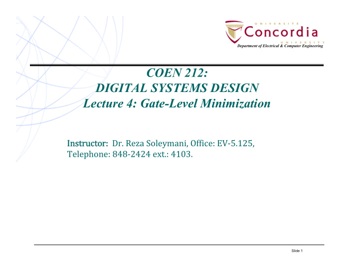 coen 212 digital systems design lecture 4 gate level