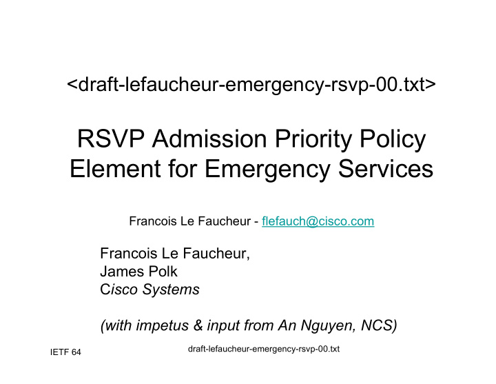 rsvp admission priority policy element for emergency