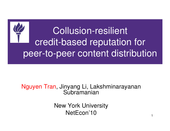 collusion resilient credit based reputation for peer to