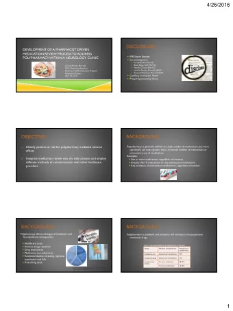 4/26/2016  DISCLOSURES  DEVELOPMENT OF A PHARMACIST DRIVEN  MEDICATION REVIEW PROCESS  TO ADDRESS