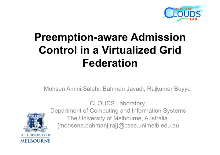 preemption aware admission control in a virtualized grid