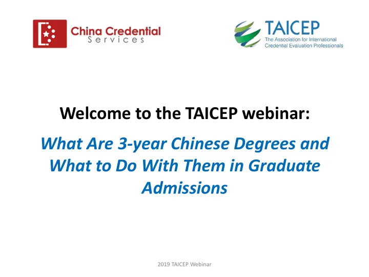 welcome to the taicep webinar