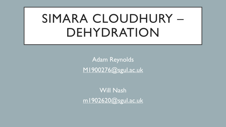 simara cloudhury dehydration