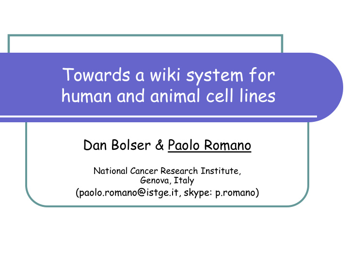 towards a wiki system for human and animal cell lines