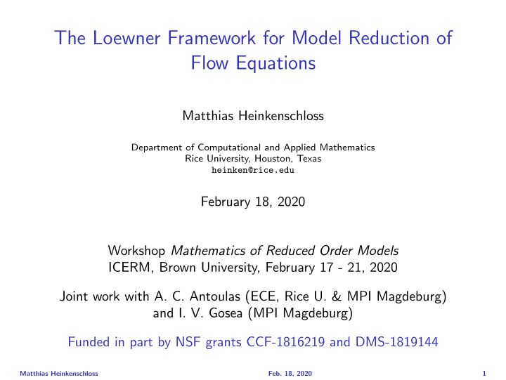 the loewner framework for model reduction of flow