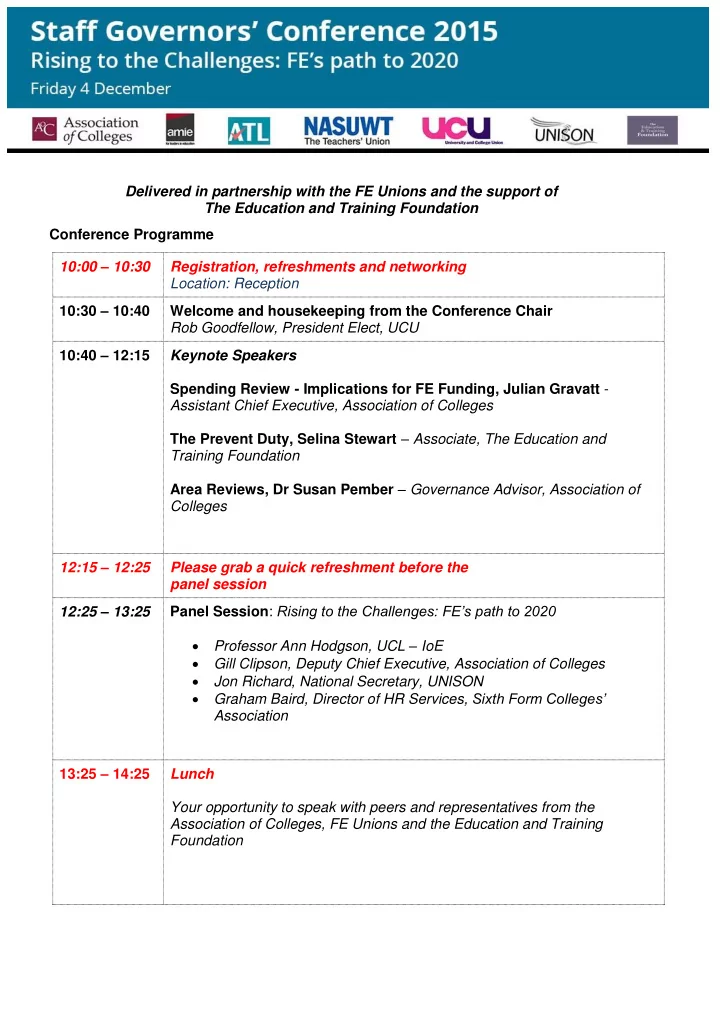 delivered in partnership with the fe unions and the