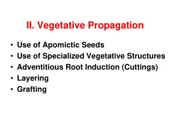 II. Vegetative Propagation  Use of Apomictic Seeds  Use of Specialized Vegetative Structures