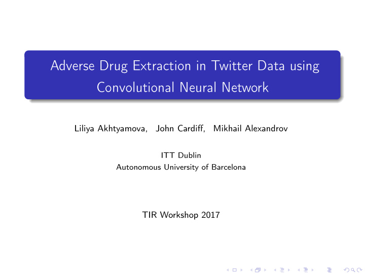 adverse drug extraction in twitter data using