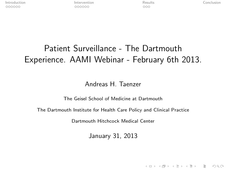 patient surveillance the dartmouth experience aami