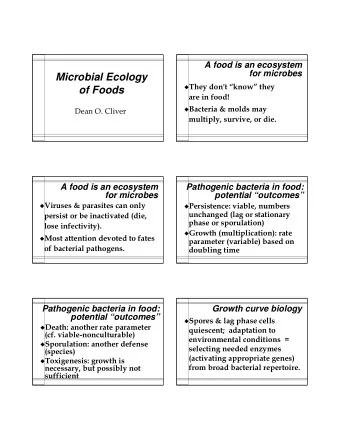Microbial Ecology  They don't know they  of Foods  are in food!  Bacteria &amp; molds
