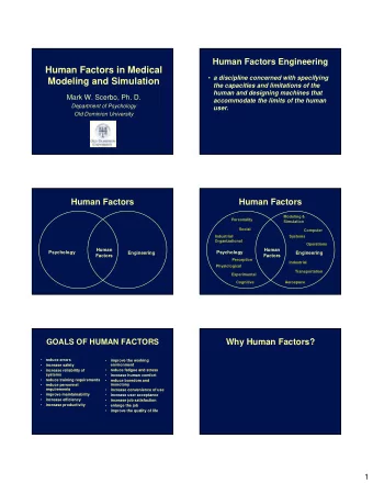 Human Factors in Medical  a discipline concerned with specifying  Modeling and Simulation  the