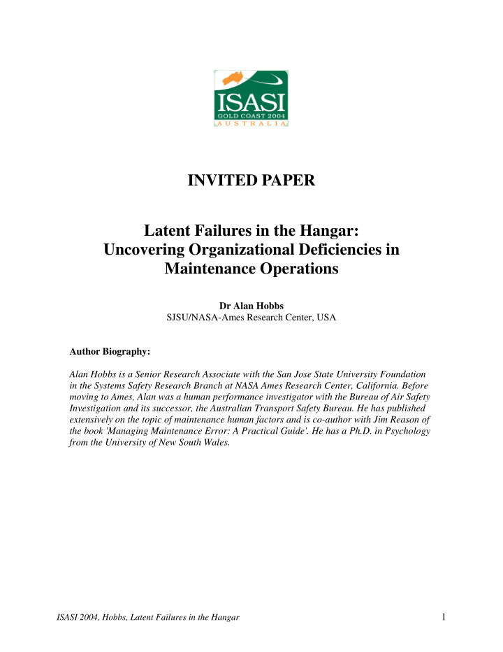invited paper latent failures in the hangar uncovering
